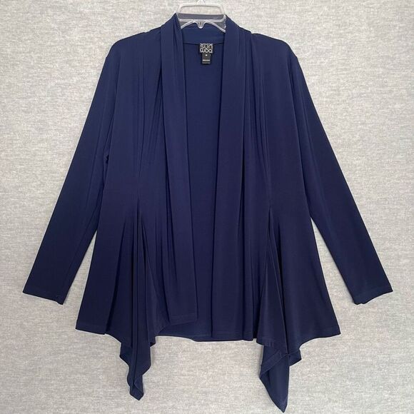 Clara Sun Woo Waterfall Cardigan Women's Medium Blue Open Cascading Long Sleeves - Picture 9 of 9